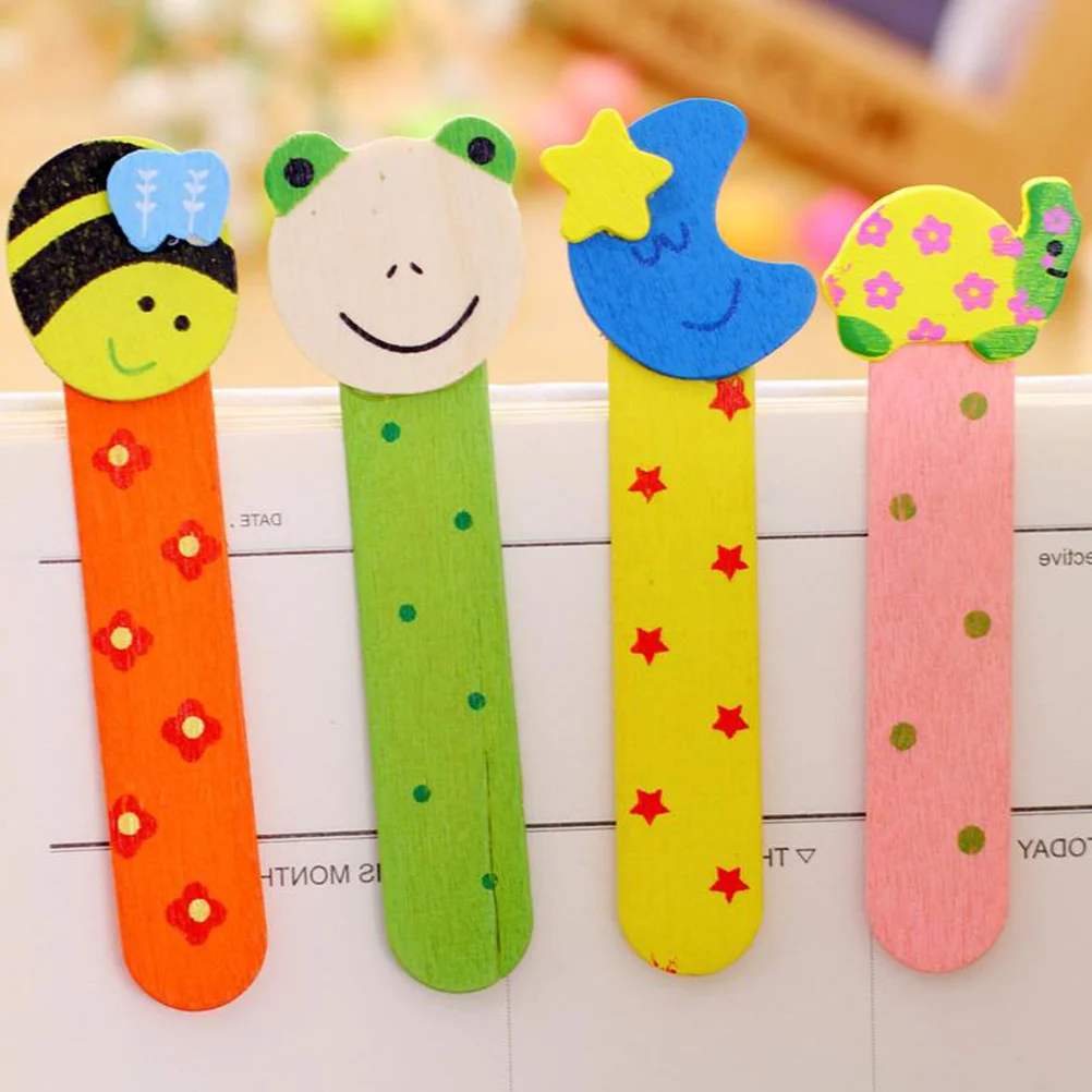 

10Pcs Wooden Bookmark Cartoon Book Marker Colorful Students Gifts Mini Bookmarker Learning Reward