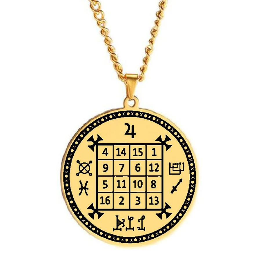 Jupiter Religious Solomon Jewelry Magic Square Talisman Protection Wealth Amulet Laser Cut Stainless Steel Pendant Necklace