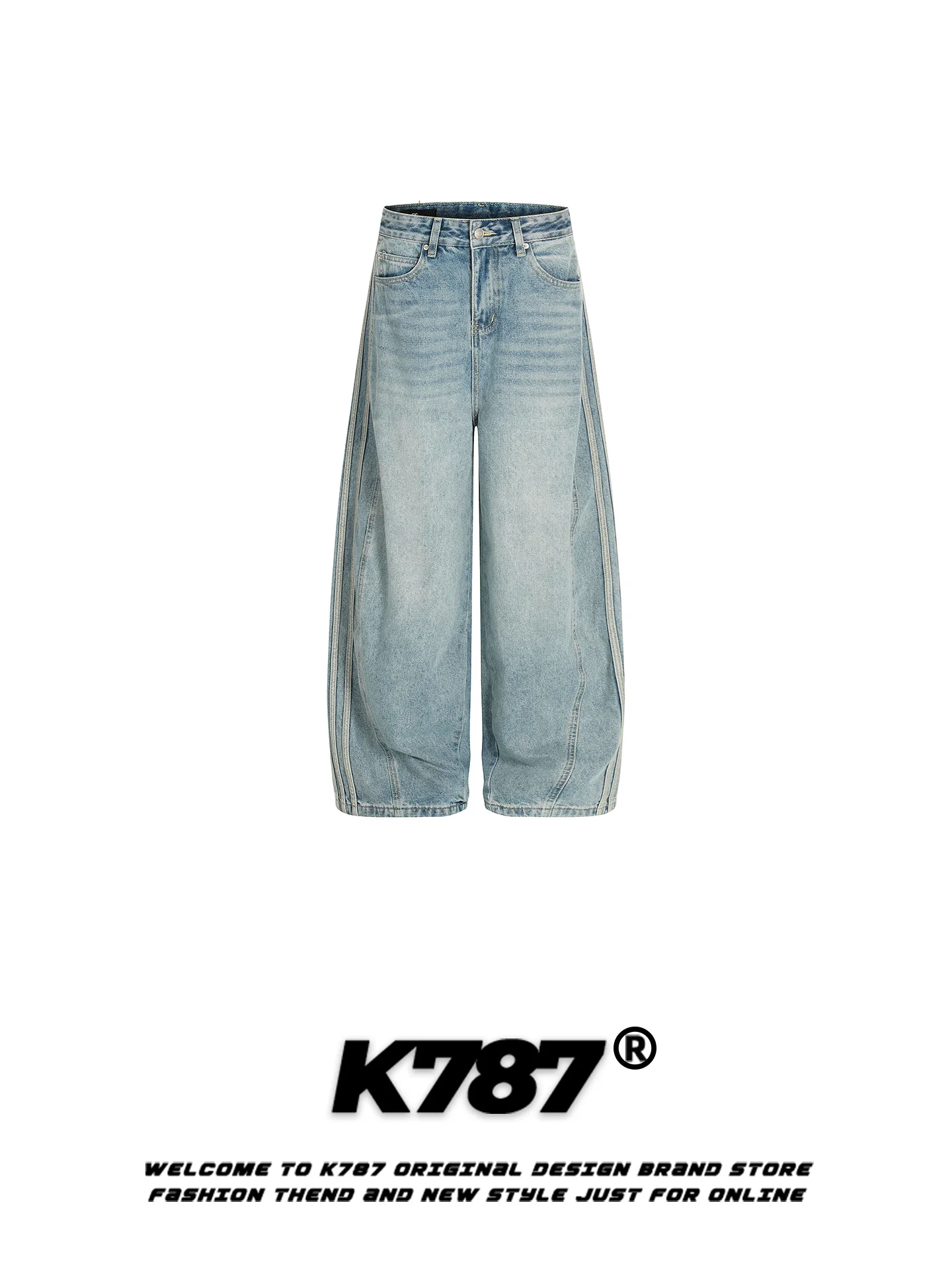 

K787 American Retro Waed Deconstructed Wide Leg Jeans Men's CleanFit Loose Straight High Waist Floor-Length Casual Pants
