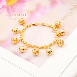 Fashionable High Quality Elegant 18K Gold Plated Geometric Cutout Irregular Ball Pendant Bracelet for Women