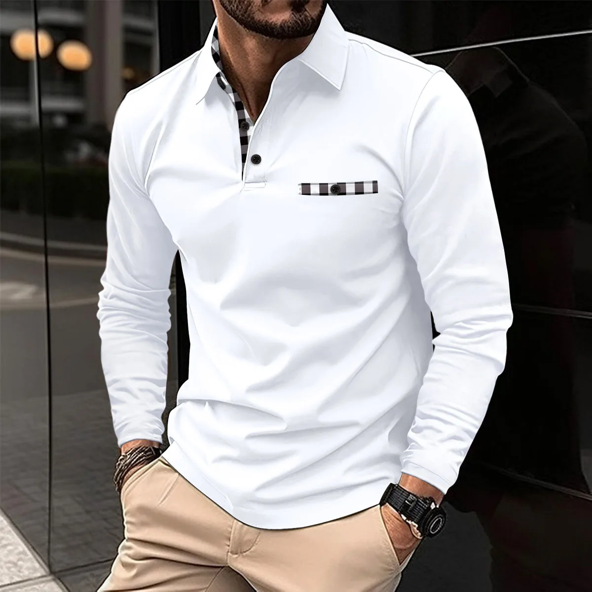 Business casual high quality men's Polo Shirt Spring and autumn High-end Business casual Lapel long Sleeve T-shirt top