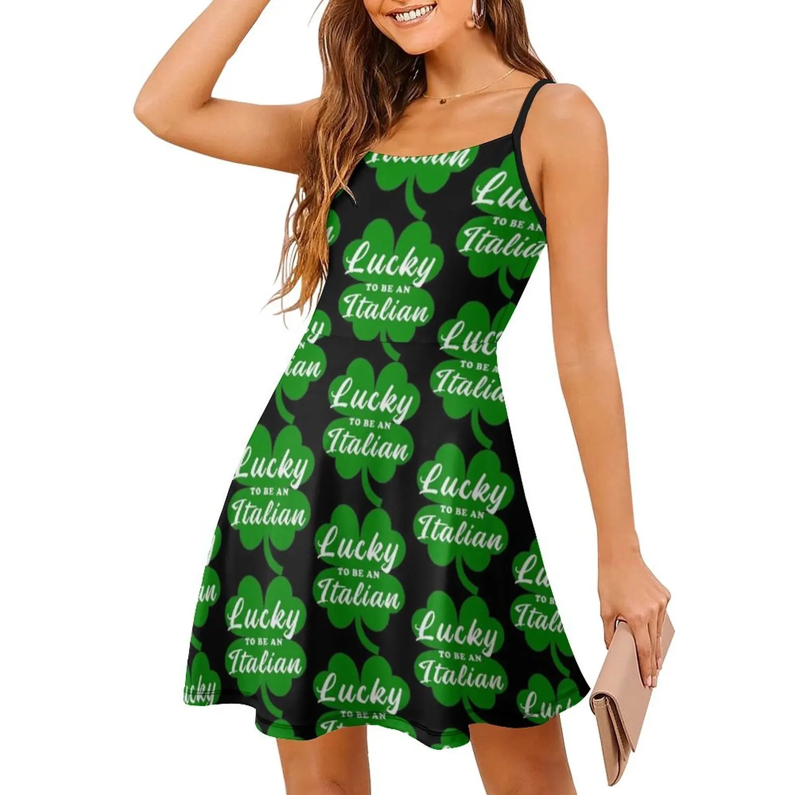 يوم الحظ الإيطالي يكون فستانًا مثيرًا للإجازات للنساء على الشاطئ وحفلات أعياد الميلاد فستان قصير Lucky Be A Italian Day Day Day Irish Female #3