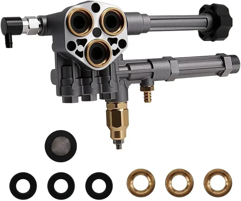 Conjunto de Cabezal de Bomba para Hidrolavadora AR43361 Compatible con los Modelos Troy Bilt y Annovi Reverberi SRMW2.3G28 y SRMW2.4G28 con Desconectador
