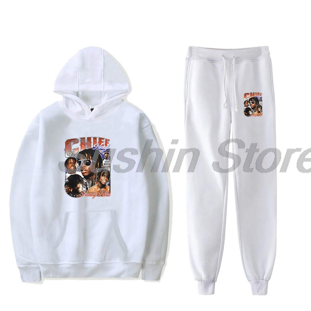 Chief Keef Vintage Graphic Pullover Hoodie Jogger Pants Two Piece Set Sweatshirts+Sweatpants Women Men's Set