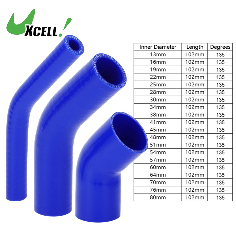 

Uxcell 13/16/19/22/25/28/30/34/38/41/45/48/51/54/57/60/64mm ID 102mm Length 135 Degrees Car Silicone Hose Coolant Hose Universal