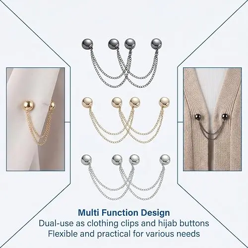 Magnetic Clothing Clips ，Magnet Pins With Chain Multi Function Hijab Buttons Shirt Clips for Women