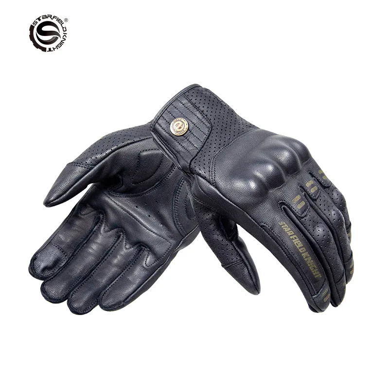 Starsky Knight Retro Motorcycle Riding Gloves Full Goat Leather Harley Biker Gloves Vintage Custom Style for Comfortable Riding