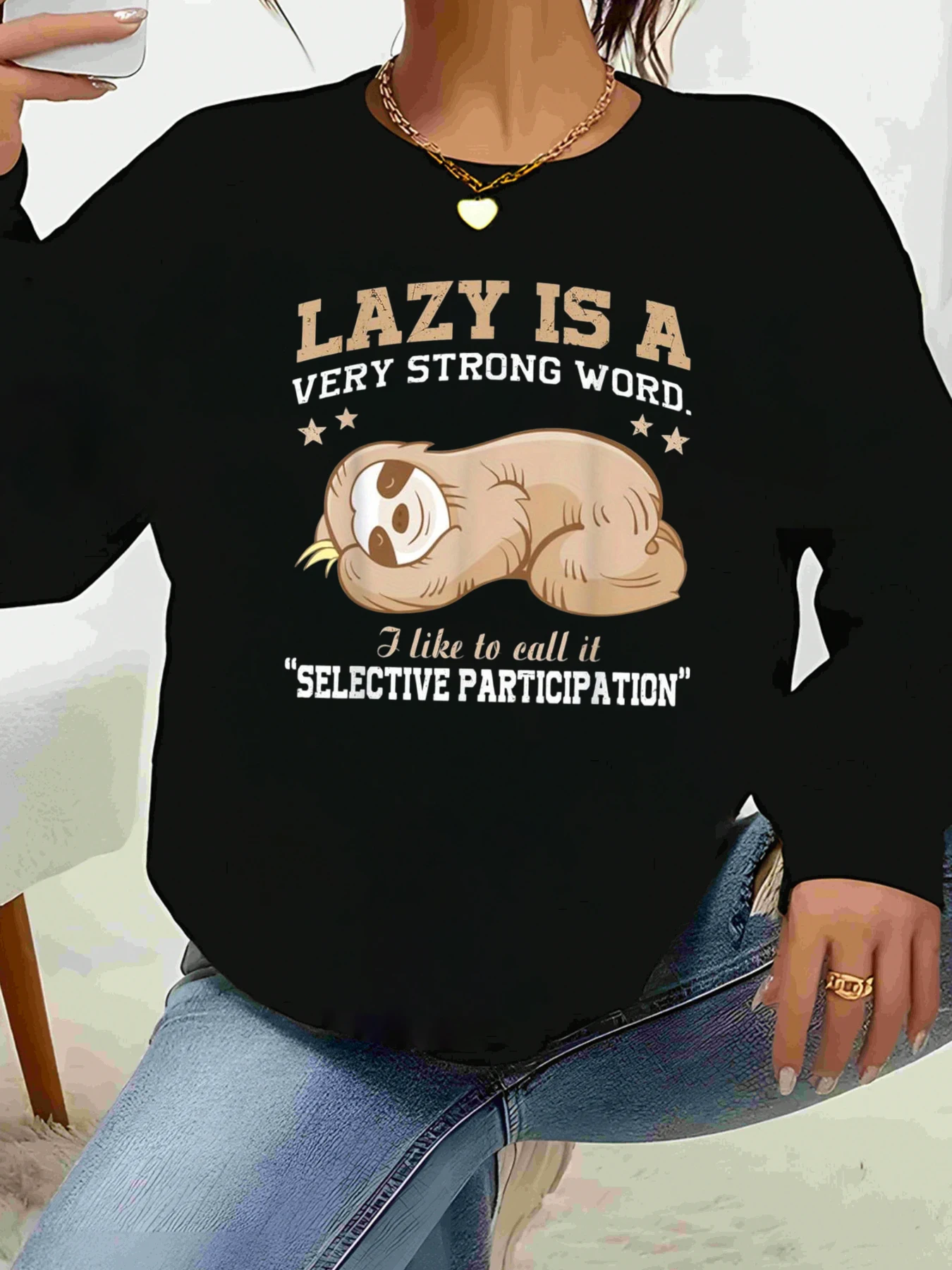 

Ленивец Ленивый — очень сильное слово, свитшот с принтом «Selective Participation», повседневная одежда для женщин