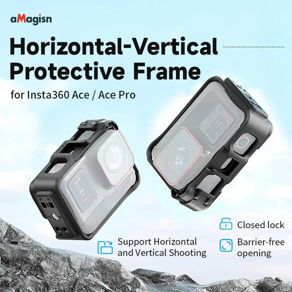 For Insta360 Ace/Ace Pro Horizontal And Vertical Shooting Protective Frame ABS Rabbit Cage Black Frame Action Camera Accessories