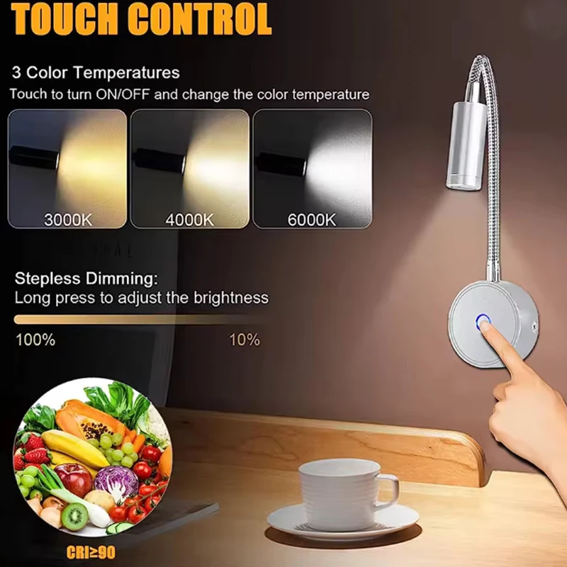 12-24 فولت LED الأضواء القراءة ضوء مرنة معقوفة مصباح 3 ألوان عكس الضوء RV الداخلية LED الإضاءة قارب ضوء الجدار مصباح #3