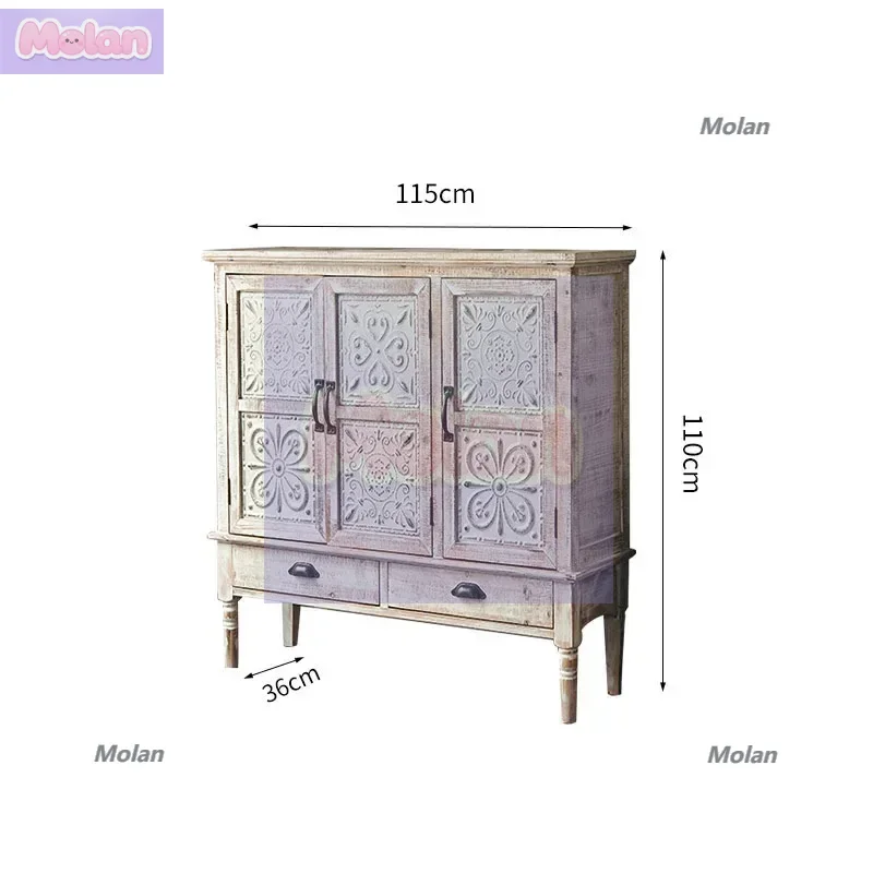 

Solid wood porch cabinet American retro living room locker old carved homestay decorative loft industrial wind storage cabinet