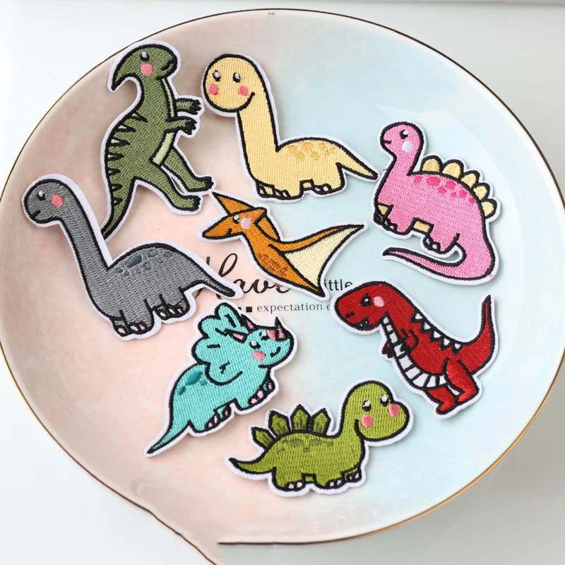 5pcs Jurassic Tyrannosaurus Rex Embroidery Punk Dinosaur Patches For Cute Kids Clothing Anime Iron Patches Thermoadhesive Badge