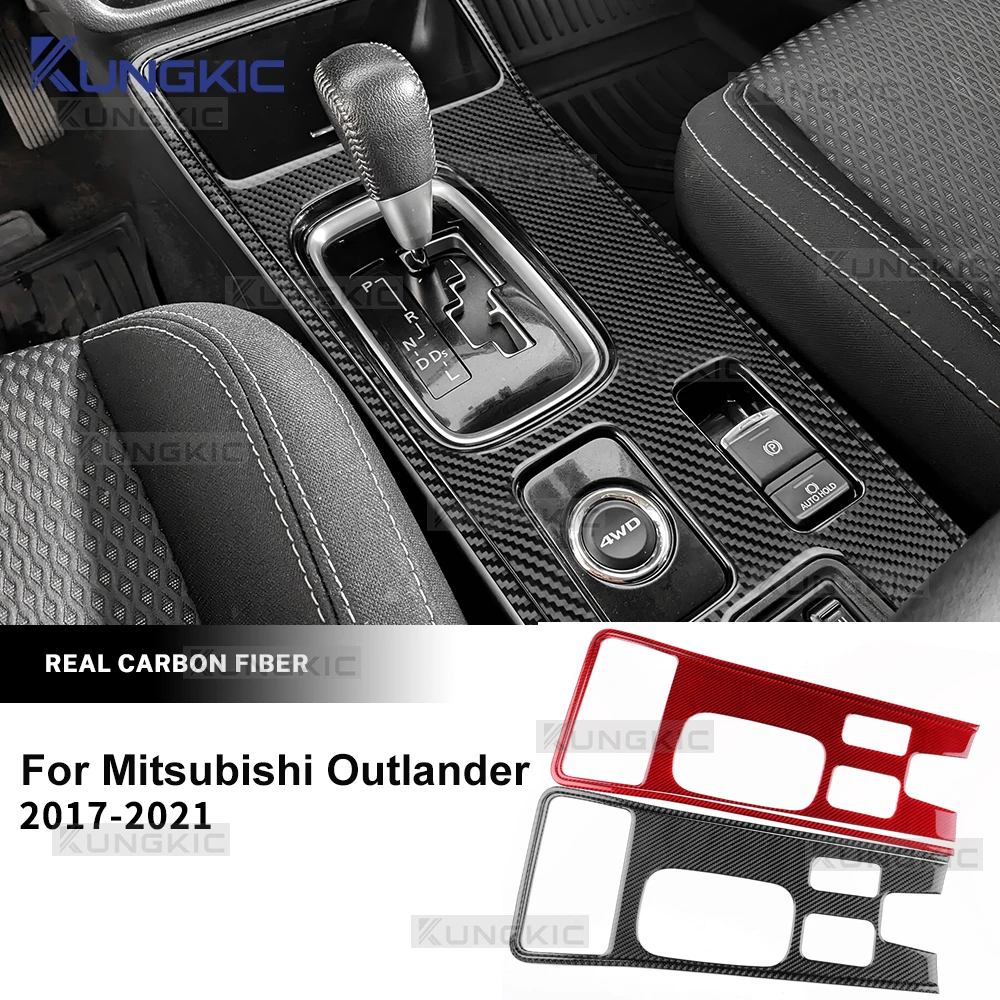 

For Mitsubishi Outlander 2017 2018 2019 2020 2021 LHD RHD Real Soft Carbon Fiber Car Gear Shift Panel Interior Trim Sticker