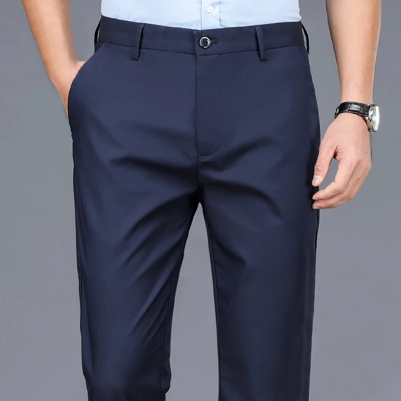 Mens Business Casual Pants Mens Fashion Slim Straight Versatile Suit Pants Office Wedding Dad Elasticity Solid Dress Trousers 40