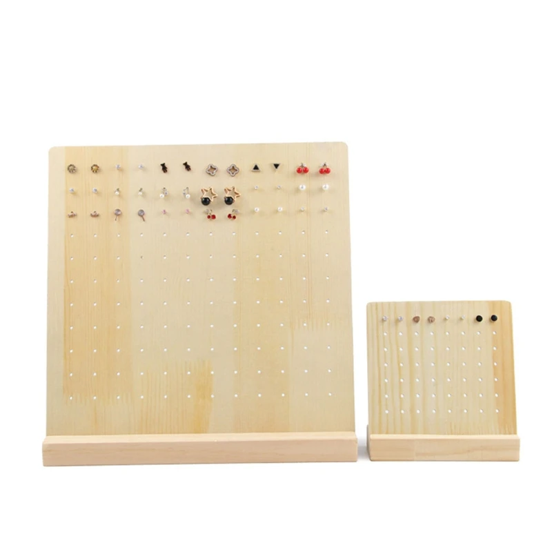 Natural Wooden Jewelry Display Stand 56/132 Holes Earrings Holder Classy Earring Organizer for Home Shop Countertop