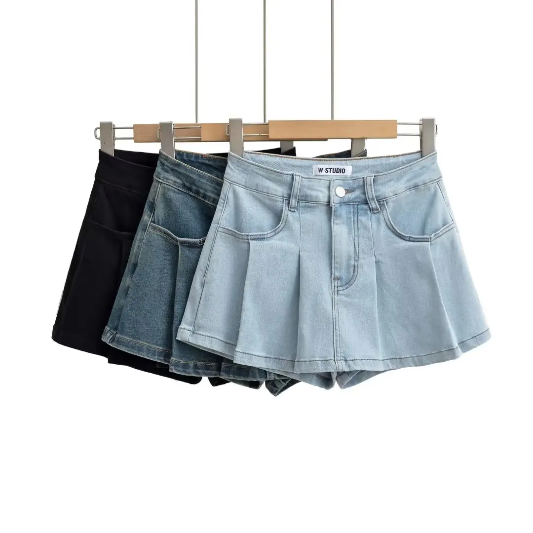 Denim Shorts Pleat Skirts Women Cargo Pant High Waist 2024 Summer Clothes Y2K Streetwear Denim Jean Short  Jean Pants Skort