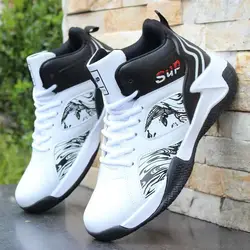 New men's non slip sports shoes with breathable leather upper high top running shoes fashionable and versatile casual shoes