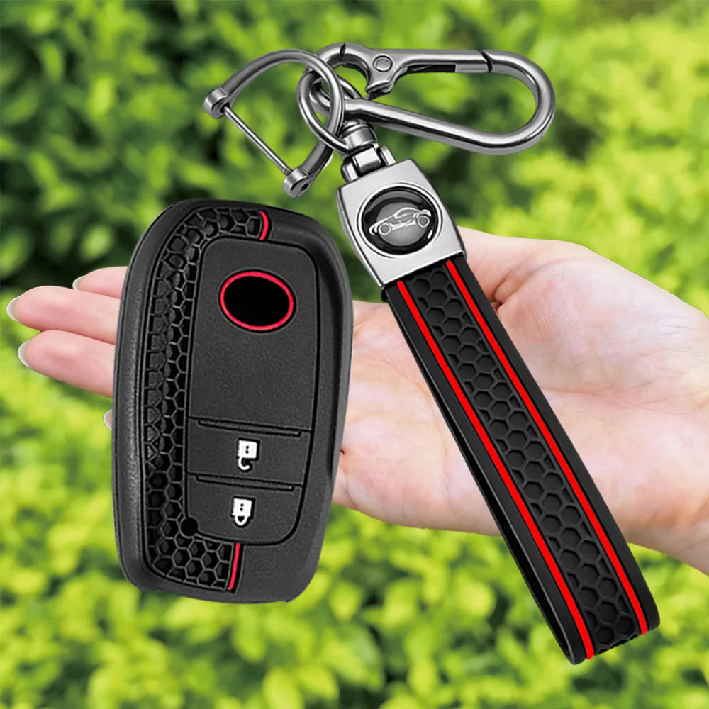 Silicone Car Key Case Cover Keychain For Toyota Corolla Hatchback Cross Yaris Cross Prius Hilux Land Cruiser LC200 LC250 LC300