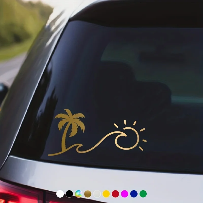 

1pc Tropical Palm Tree Sun Wave Weather Resistant Vinyl Sticker for Car Truck SUV Motorcycle Decor