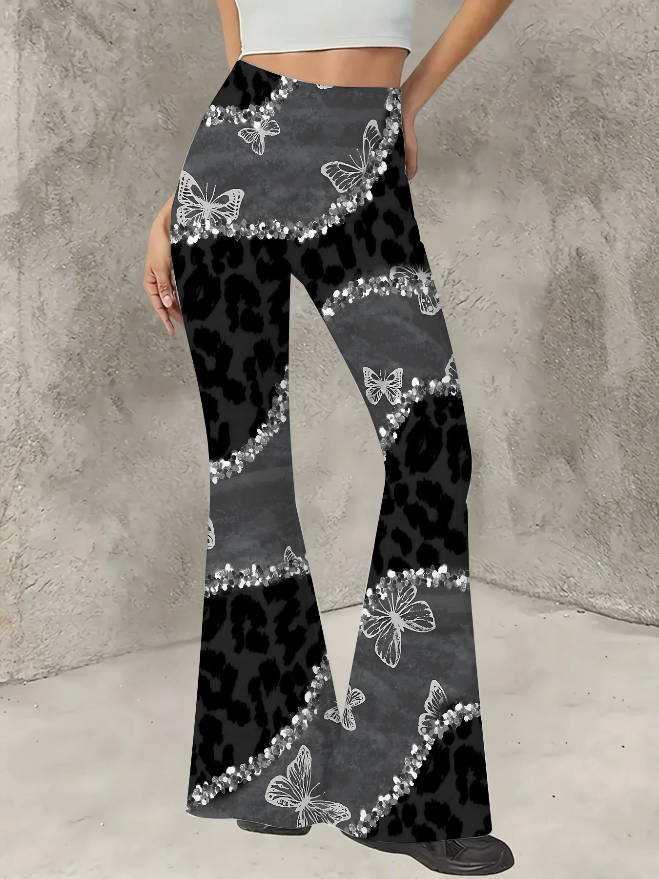 

Women's Floral Print Flare Pants Elegant Stretchy Bell Bottom Trousers Summer