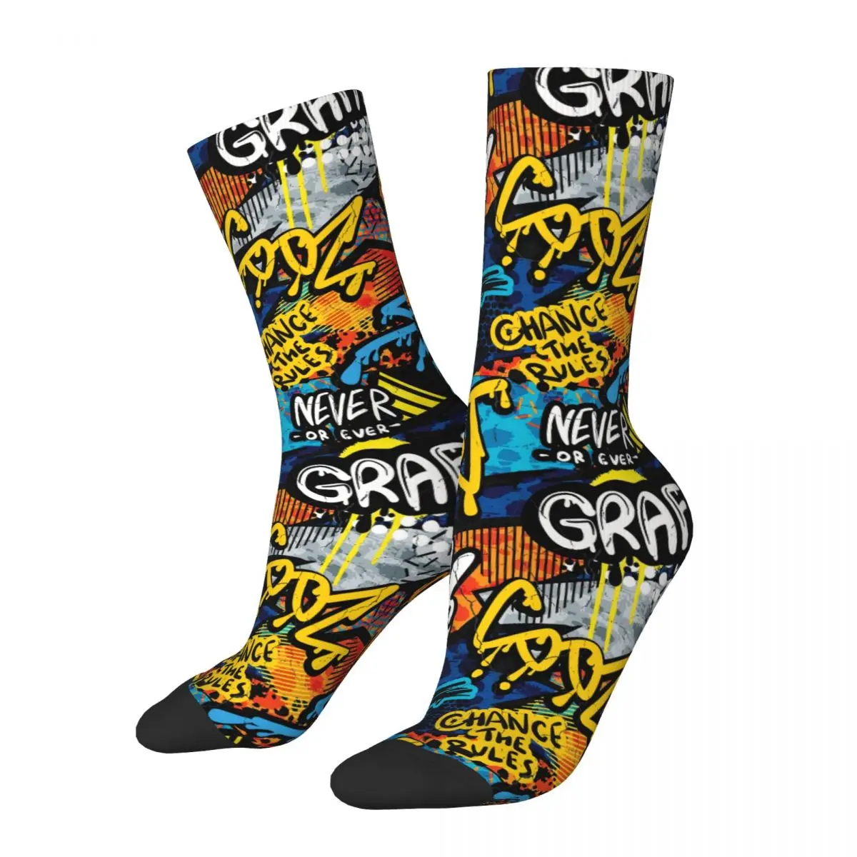 Bricks Paint Drips Words Retro Harajuku Graffiti Art Pattern Hip Hop Novelty Seamless Crew Crazy Sock Gift Printed