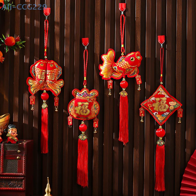 Festival da primavera pingente vermelho saco da sorte lanterna ornamentos para sala de estar maçaneta da porta pequena vassoura decoração do ano novo chinês