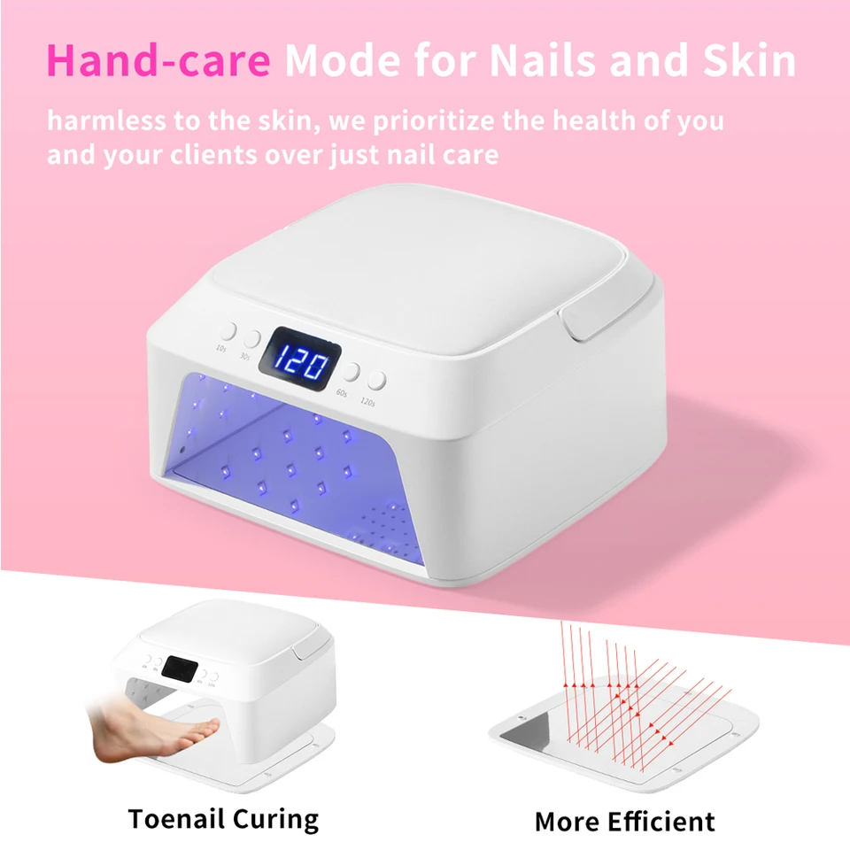 Lámpara de uñas UV de 71 LEDs, espacio grande, con almohada para mano, sensor inteligente, 72W profesional para manicura y pedicura 2