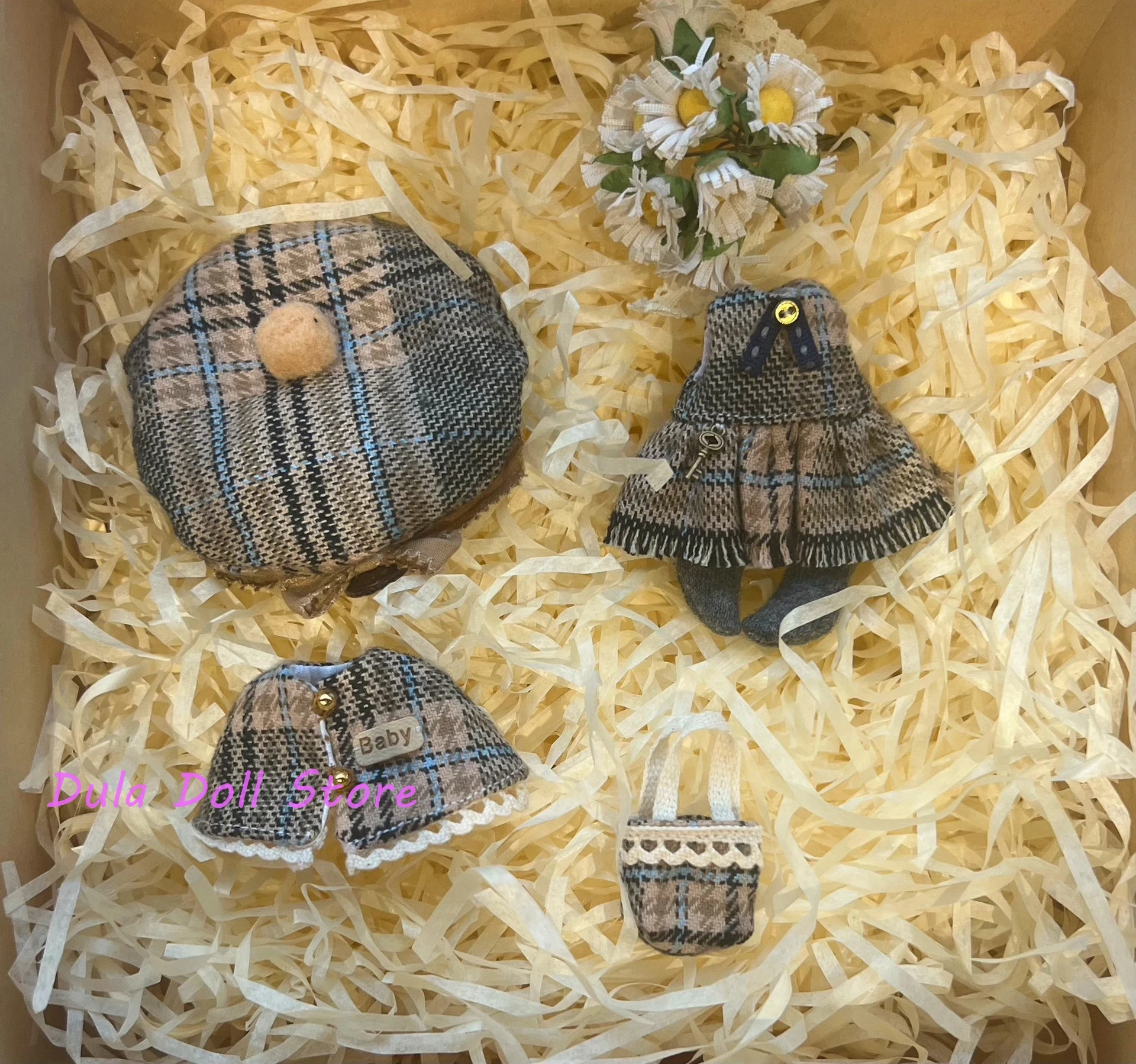 Dula 人形服ドレスミックスアンドマッチカラー起毛ドレスケープベレー帽セット Ob11 gsc 人形アクセサリー用
