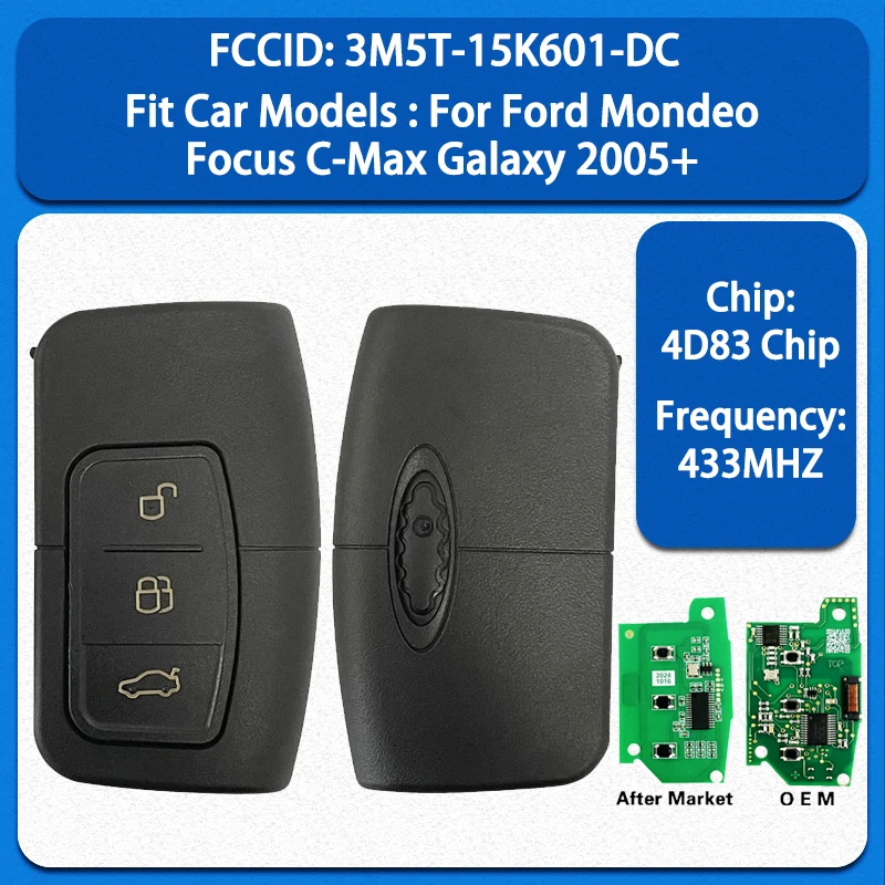 

CN018048 Smart Remote Key 3 Buttons 433MHZ 4D83 Chip FCC 3M5T-15K601-DC Keyless Go For Ford Mondeo Focus C-Max Galaxy 2005+