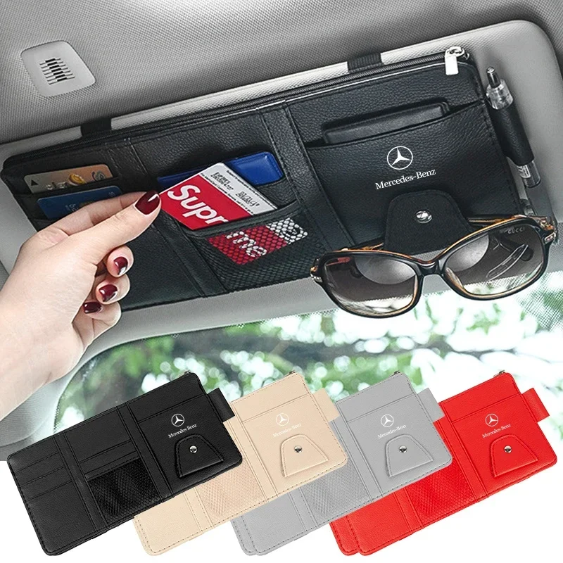 1pcs Sun Visor Point Type Multi-function Storage Bag For Mercedes Benz W211 W203 W204 W210 W124 AMG W202 CLA W212 W220 W205