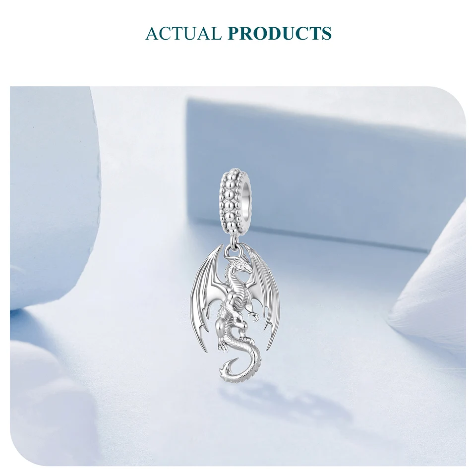 WOSTU 925 Sterling Silver Flying Dragon Charms Pendant Colorful Phoenix Beads Fit Original DIY Bracelet Wholesale