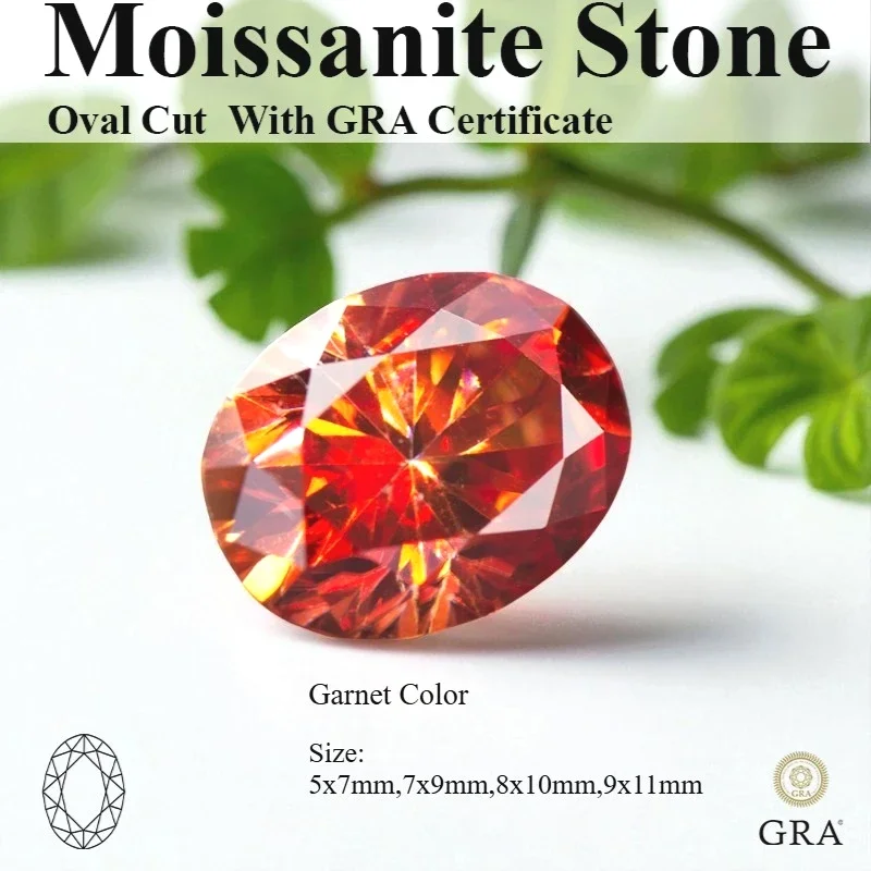 

NEW Oval Cut Moissanite Stone Garnet Color VVS1 Clarity Loose Gemstones For Charms Jewelry Making Material With GRA Certificate