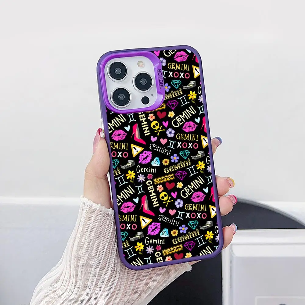 

Чехол для мобильного телефона Zodiac Sign Gemini для iPhone 17, 16, 15, 14, 13, 12, 11 X XR XS 8 7 Pro Max Plus, полупрозрачный фиолетовый чехол, красивый