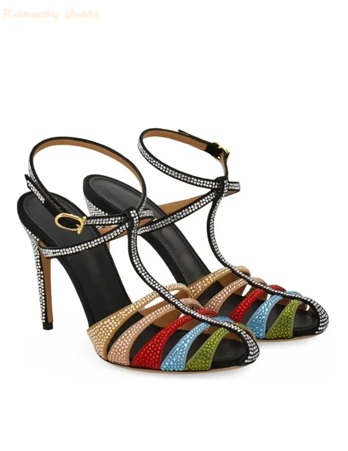 Full Of rhinestones Round Head Hollow Out New Model Luxury Sandals Asakuchi One-strip Clasp Stilettos Banquet Women's High Heels - view 2