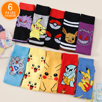 6 Pairs Random Men's Casual Socks Pokémon Anime Print Mid-Crew Socks Funny Couple Novelty Socks Comfortable Cotton Daily Wear
