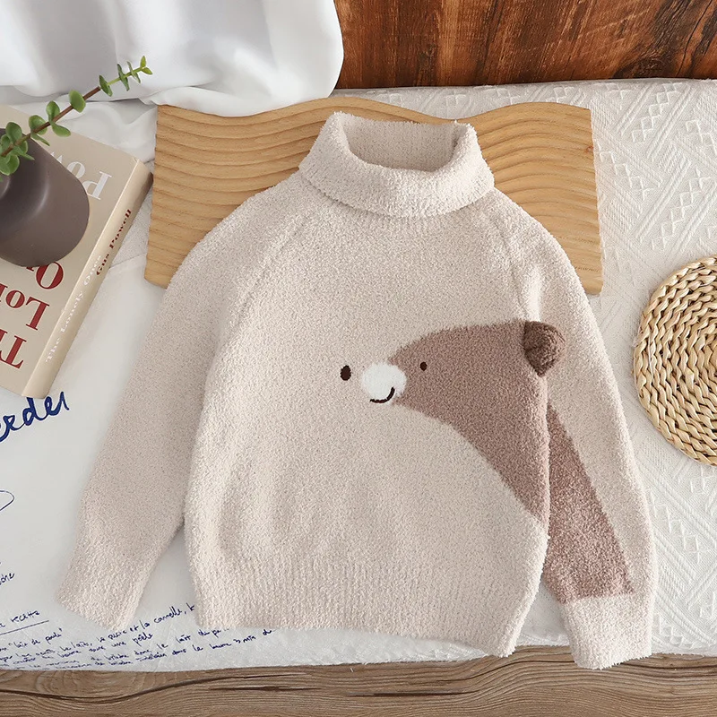 RAISE YOUNG Children Boys Sweater Spring Cotton Bear Jacquard Kids Baby Boy Undershirt Turtleneck Toddler Boy Knitwear Pullovers