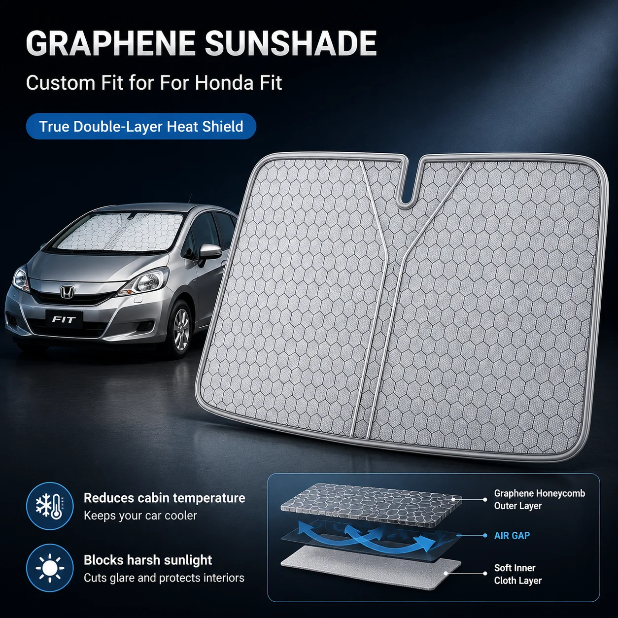 For Honda Fit Graphene Windshield Sunshade Custom Fit Car Sunshade UV Sun Protection Car Accessories