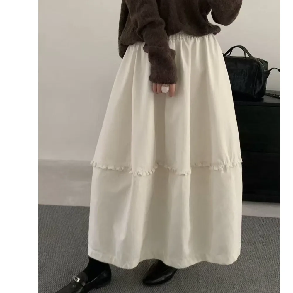 Gonna a mezzaluna unica con design coreano Sle Ruffle Gonna lunga Faion da donna di lunghezza f Alla moda Dolce impreziosito a vita media A-...