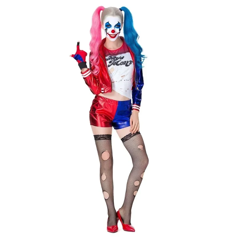 Halloween Costume Clown Cosplay Costume Adult Women Sexy Suit Irregular T-shirt Short Halloween Harleen Quinzel Suicide Cosplay view 3