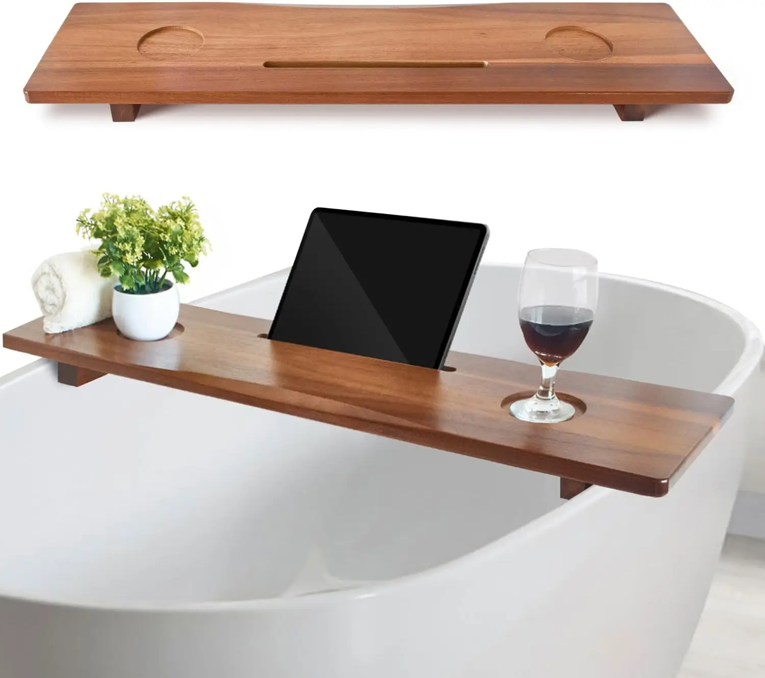 

Adjustable Acacia Wood Bathtub Tray with Anti-Tipping Design, Large Spa Board for Relaxation