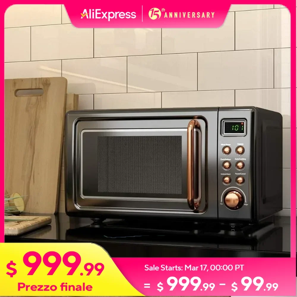 Horno microondas de encimera de 700 vatios con 5 micropotencia, función de arranque retardado, pantalla LED, bloqueo infantil, 0,7 pies cúbicos