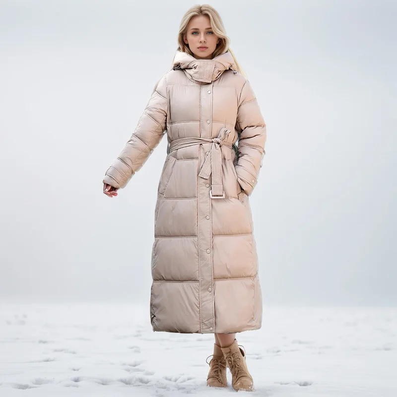 

Женское длинное пальто с хлопковой подкладкой выше колена, утягивающая утепленная куртка в корейском стиле с капюшоном, зимняя модная модная одежда