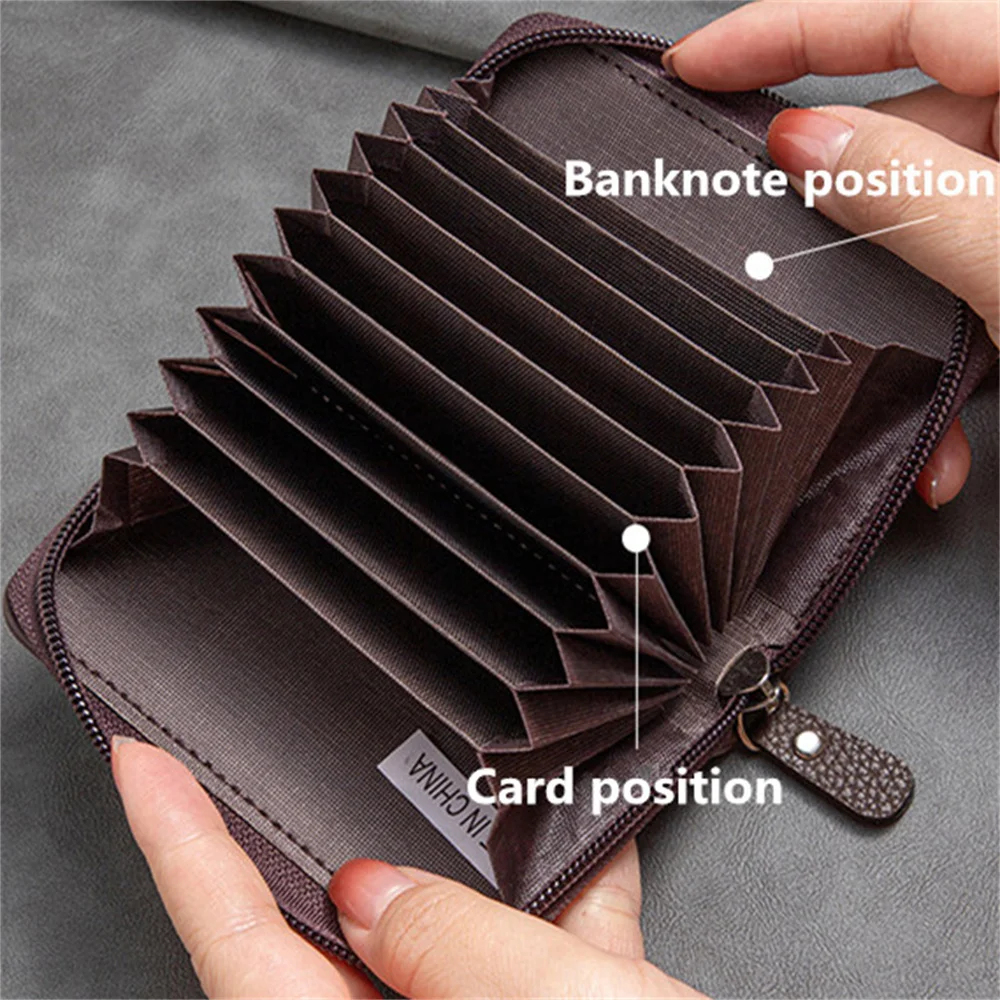 Rfid Credit Card Holder Classical Business PU Leather Small Credif ID Card Anti-lost Storage Handbag Card Clip Zipper Purses