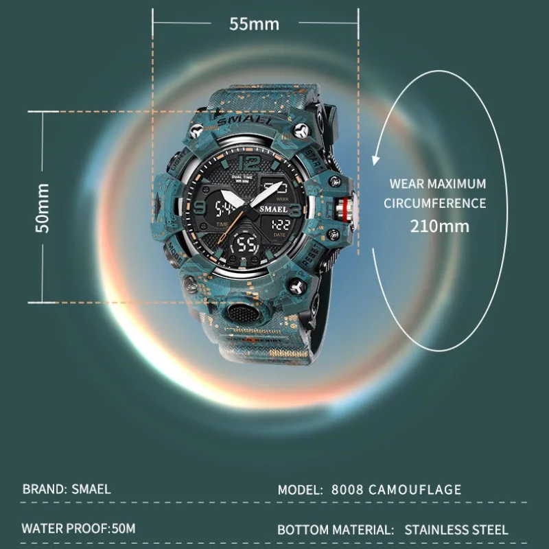 2025 جديد ساعات رجالية 50 متر مقاوم للماء ساعة رياضية رجل عسكري ساعة رياضية رقمية مزدوجة العرض ساعة إلكترونية ساعة كوارتز