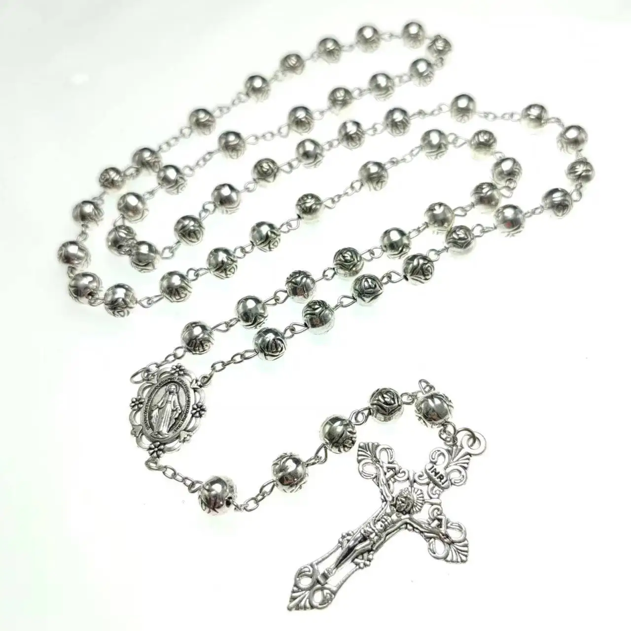 8mm vintage plastic rose beads rosary necklace cross rosary necklace accessories necklace ornament bead string