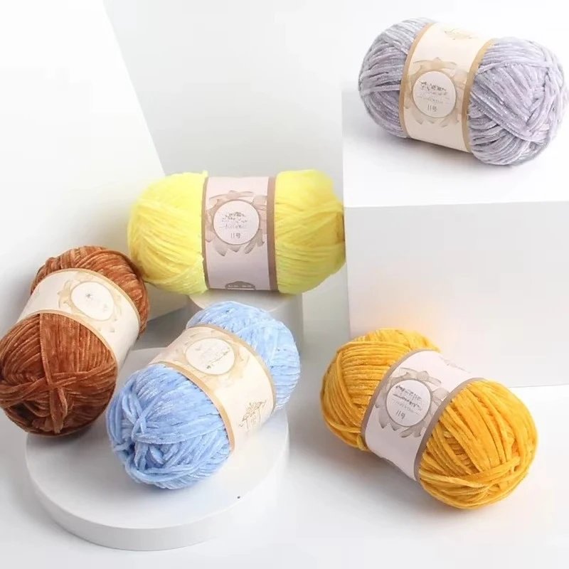 Golden Velvet Yarn,Soft Cashmere Wool Knitted Yarn,Chenille Yarn DIY Scarf Doll Gloves Sweater Jacket Crochet Thread,Hand Gift