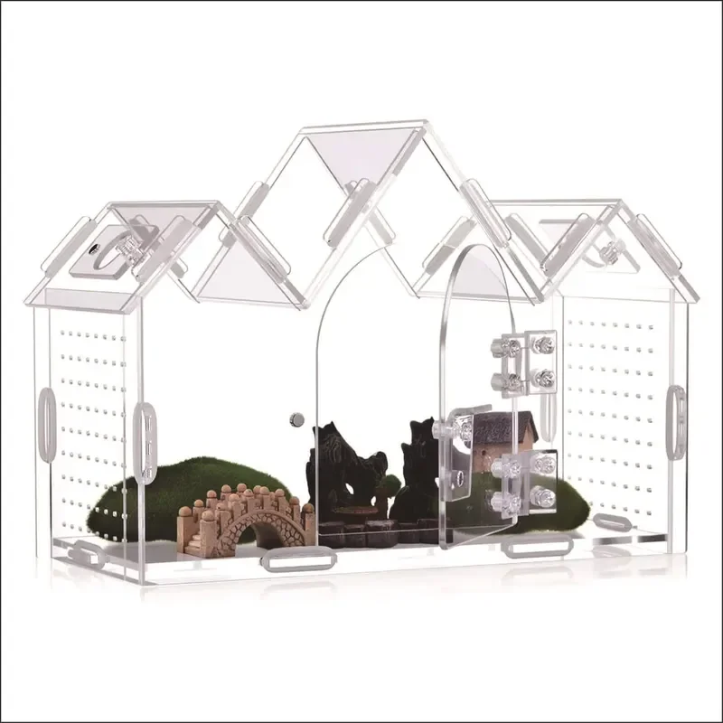 

Acrylic Reptile Cage House for Magnetic Door Eco-Friendly Durable Foldable Portable Well-Ventilated Rectangle Jumping Spiders