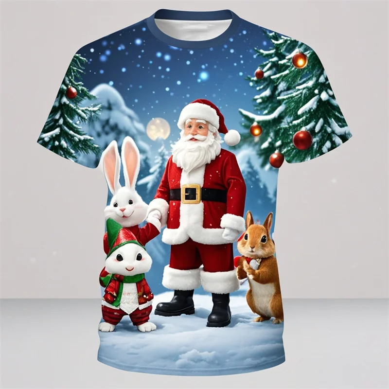 Cute Santa Claus Graphic T Shirts Merry Christmas Unisex T-Shirt Casual Xmas Tshirt Boy Gifts Clothes Snowflake Tee Kid Y2k Tops