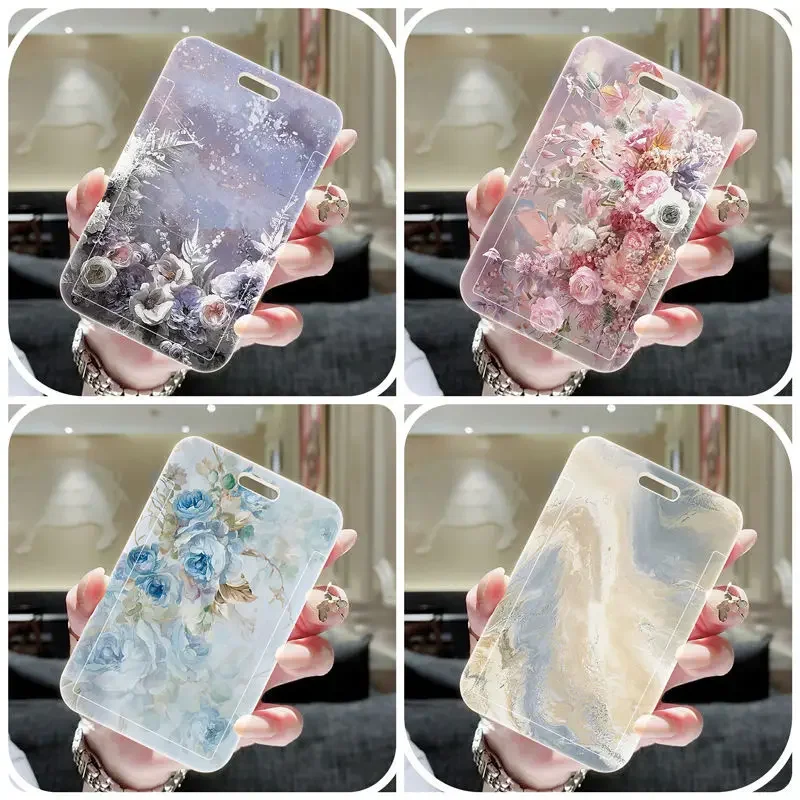 1Pc Aesthetic Van Gogh Oil Painting Flower Card Holder Student Bus Meal Card Protector Girls ID Card Kpop Photocard Hard Shell