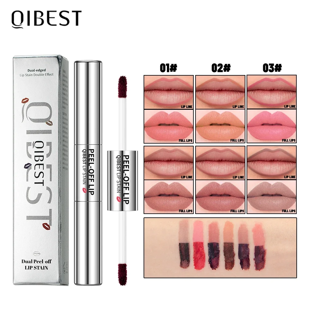 QIBEST Double Headed Lip Stain Peel Off Lasting Lip Tint Lipliner Transfer Proof Natural Lip Stain Tear Off Waterproof Lipgloss